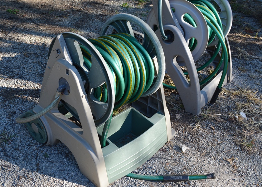 Two Hose Reel Carts and Garden Hoses EBTH